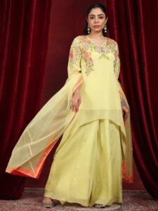 Libas Art Green Embroidered Chinon A-Line